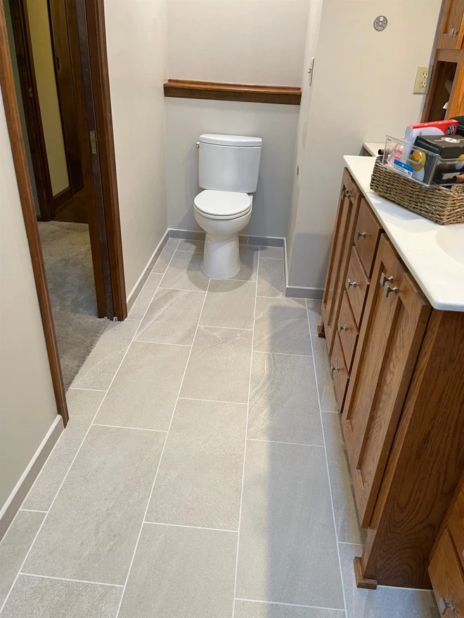 tile floors in a powder room